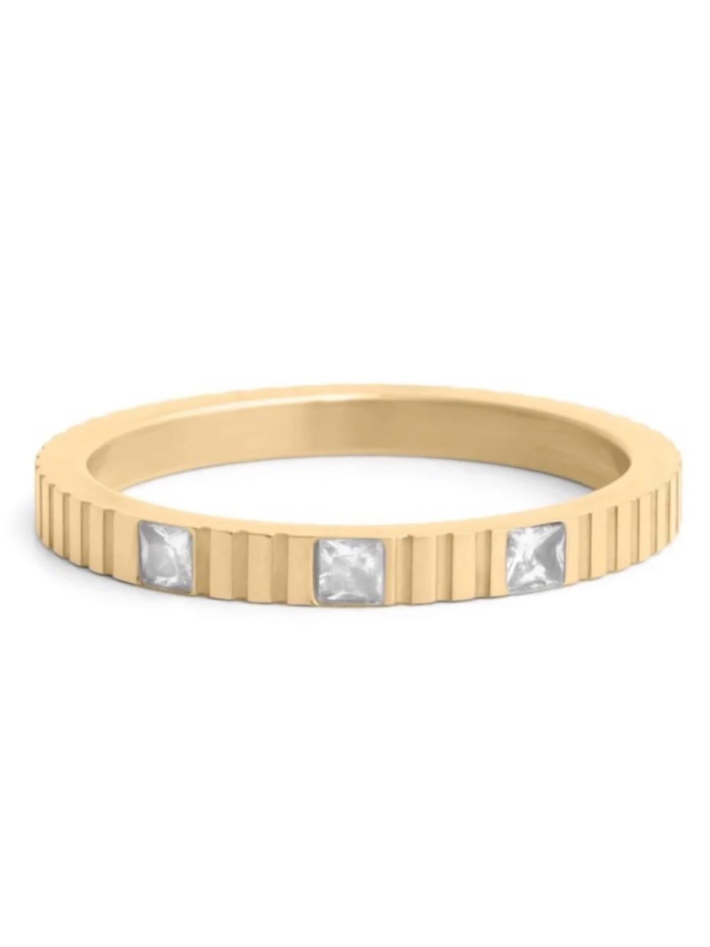 18K Gold Stainless Steel Triple Stone Fluted Stacking Ring
